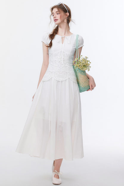 Bubble Sleeve White Dress