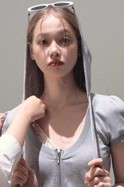 Color Block U-Neck Hooded Cardigan