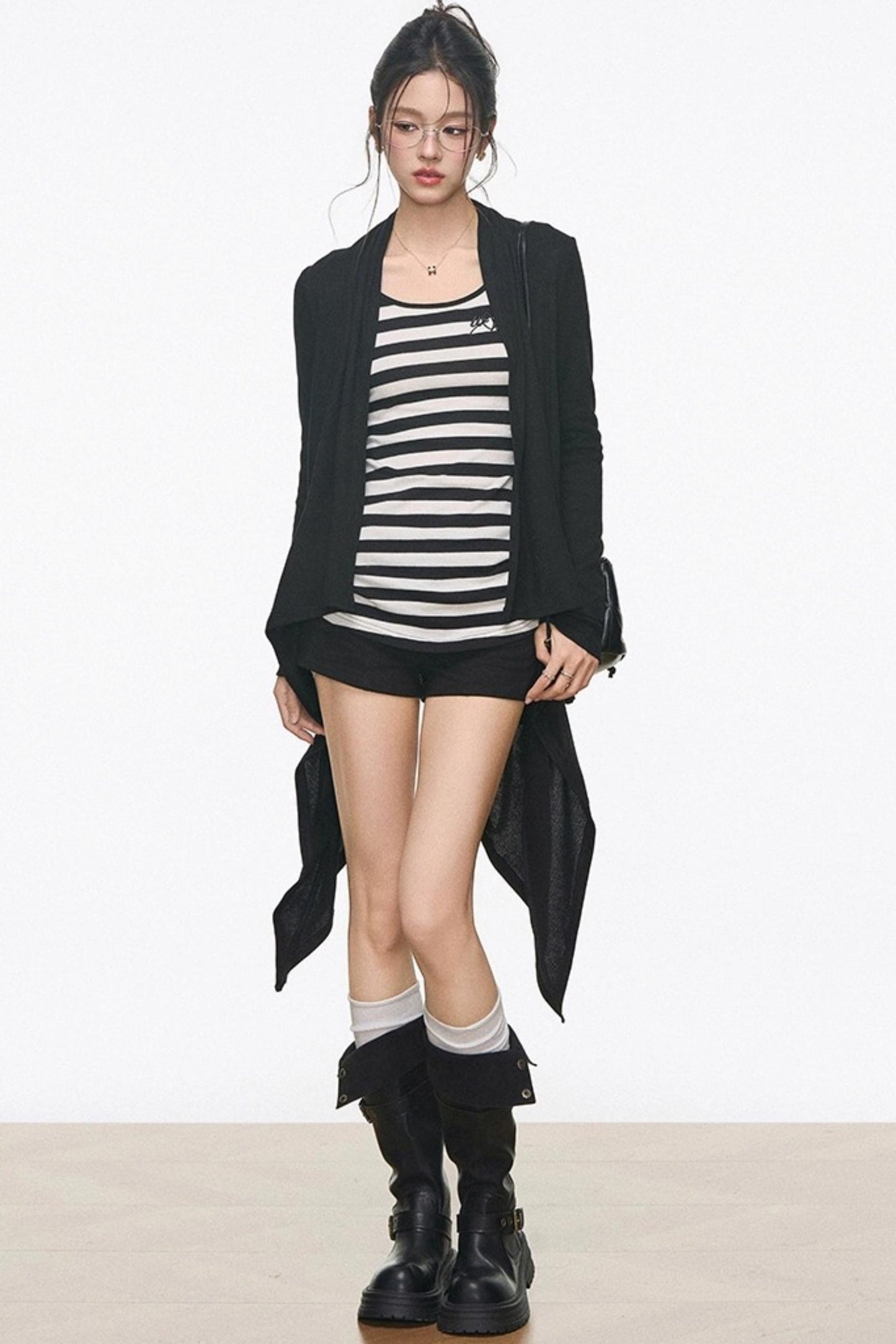 Irregular Knitted Mid-Length Cardigan Set-Up