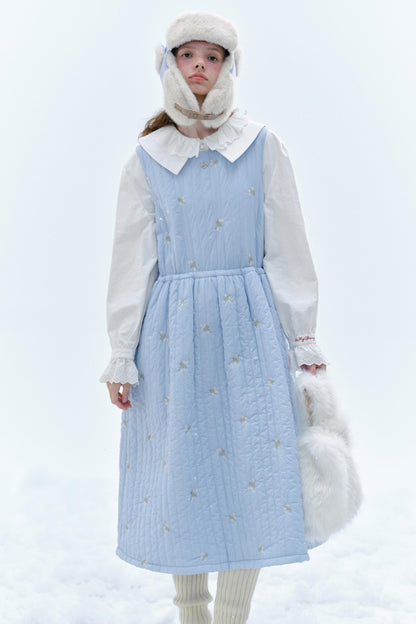 WhyBerry 24AW "Small Window Winter Scene" Slim Waist Vest Skirt Anti-Running Cotton High Density Down Jacket Cloth Surface