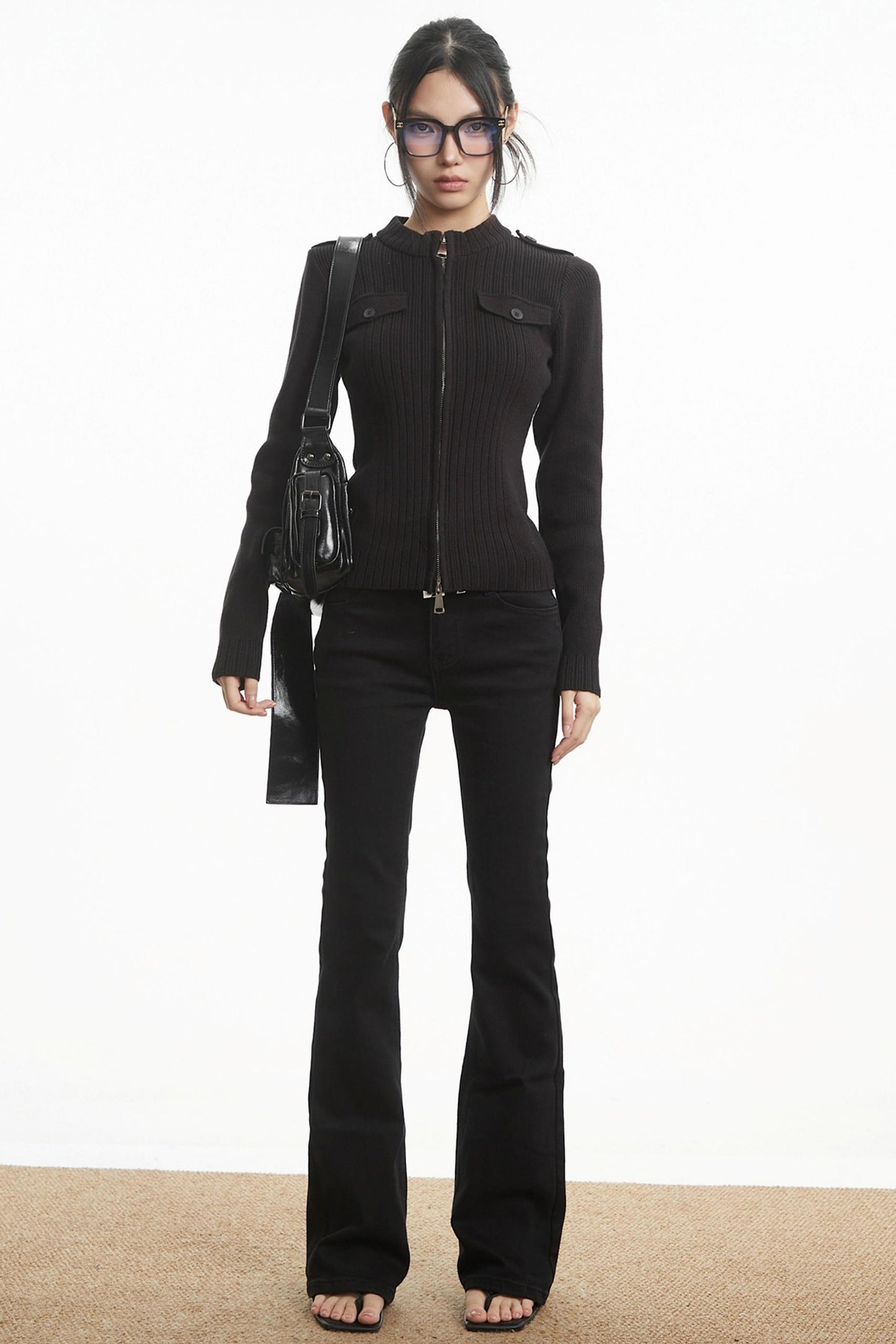 White Stand-Up Collar Knit Top