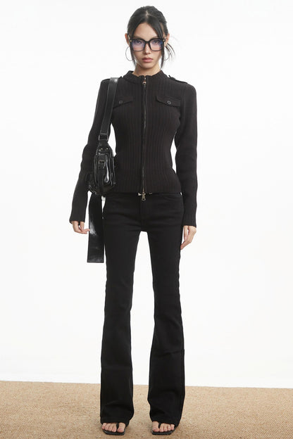 White Stand-Up Collar Knit Top