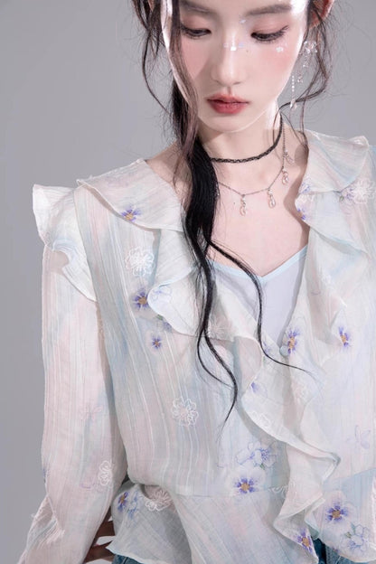 Ruffled Green Lycra Cardigan