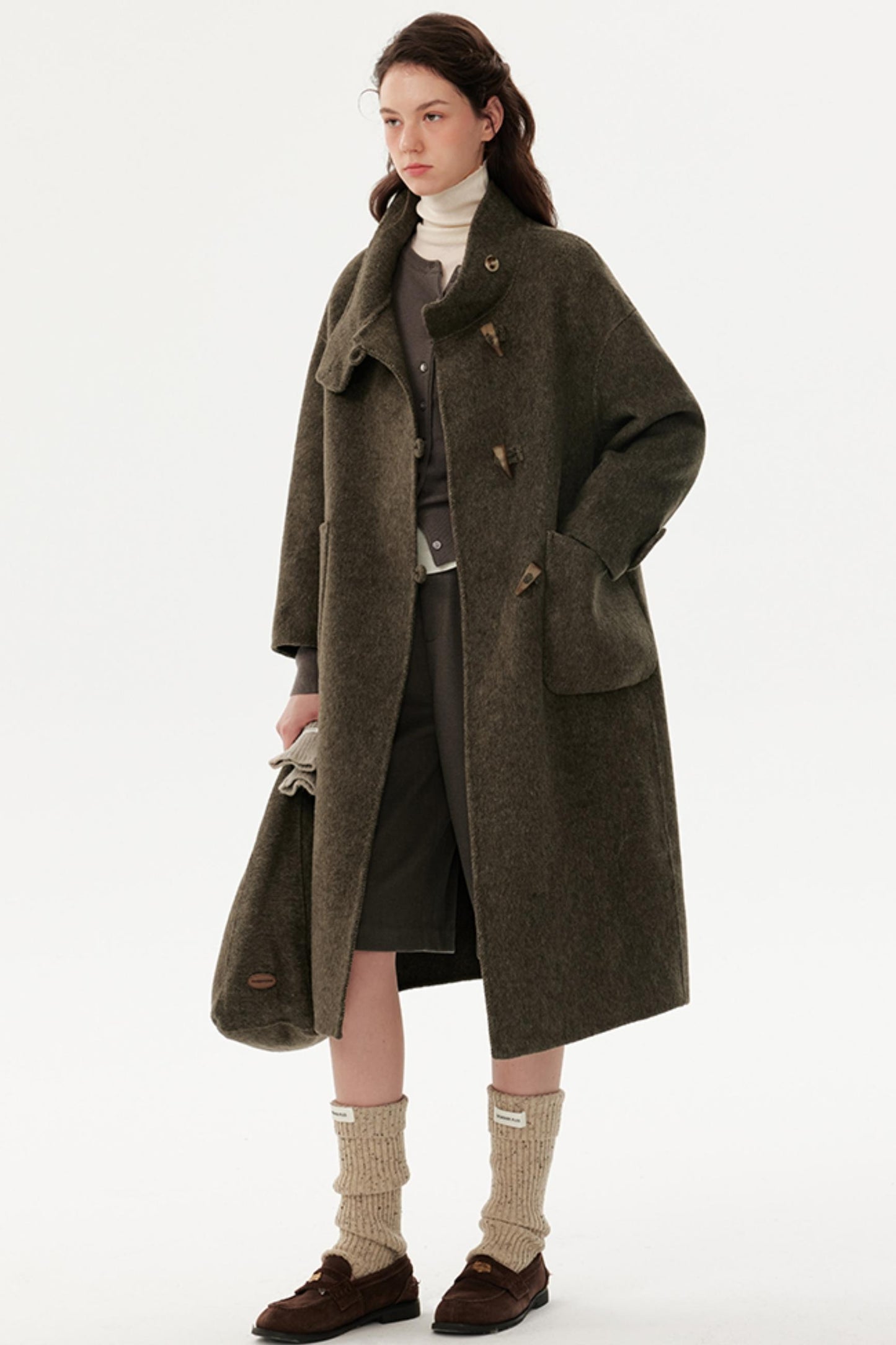 Collar Wool Reversible Coat & Bag Set