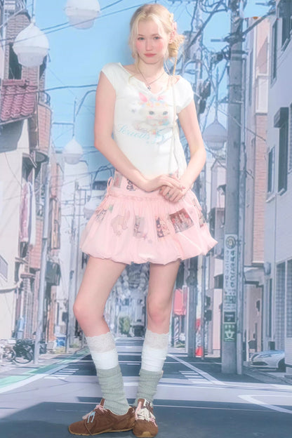 White Rabbit Print Slim Top