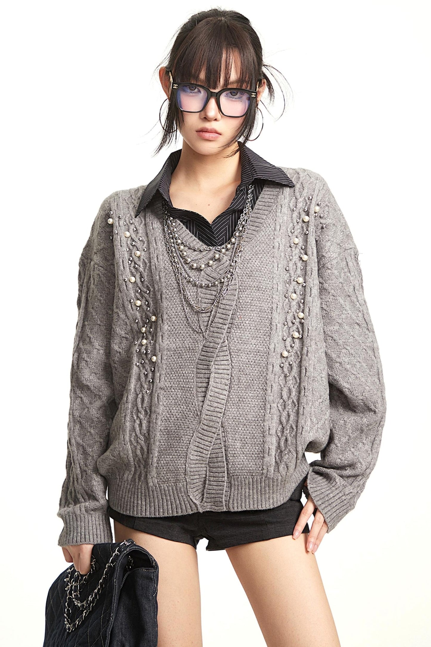 Vintage Gray V-Neck Top