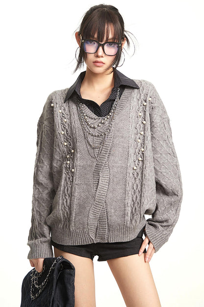 Vintage Gray V-Neck Top