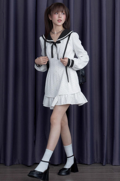 Polka Dot Sailor Neck Dress