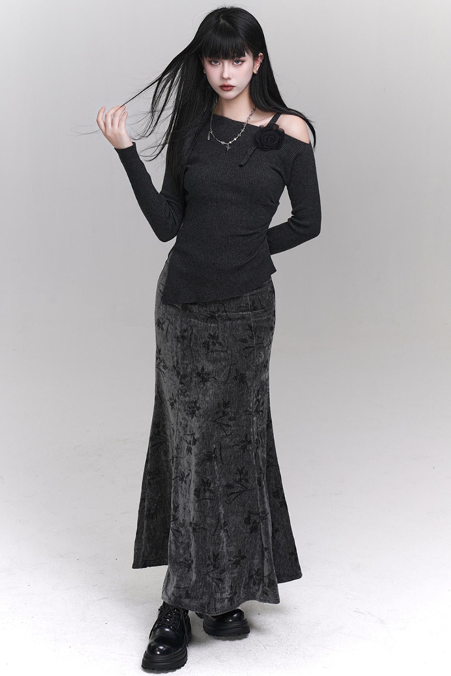 Chinese Velvet Long Skirt