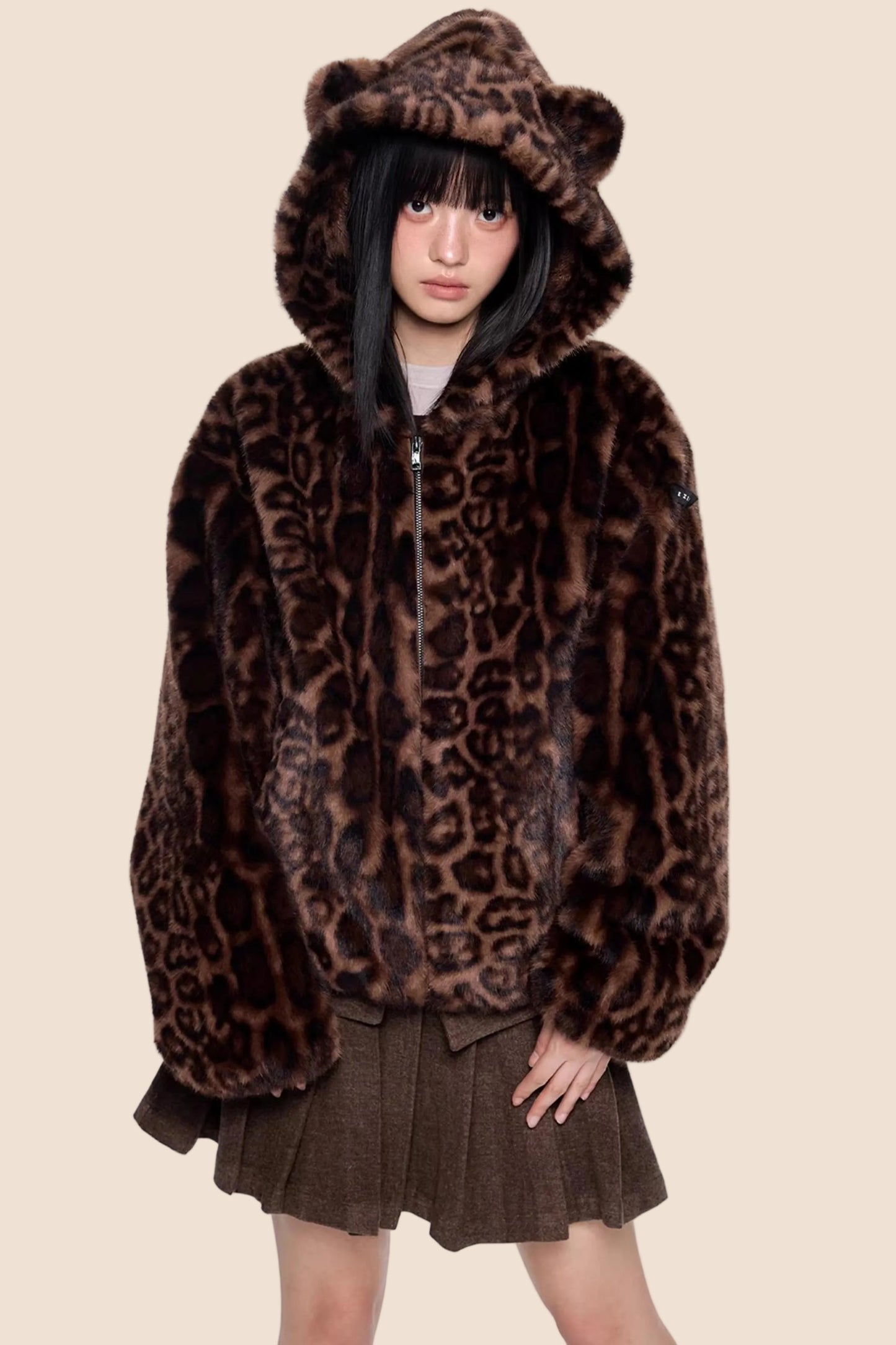 Leopard Print Hooded Furry Cotton Jacket