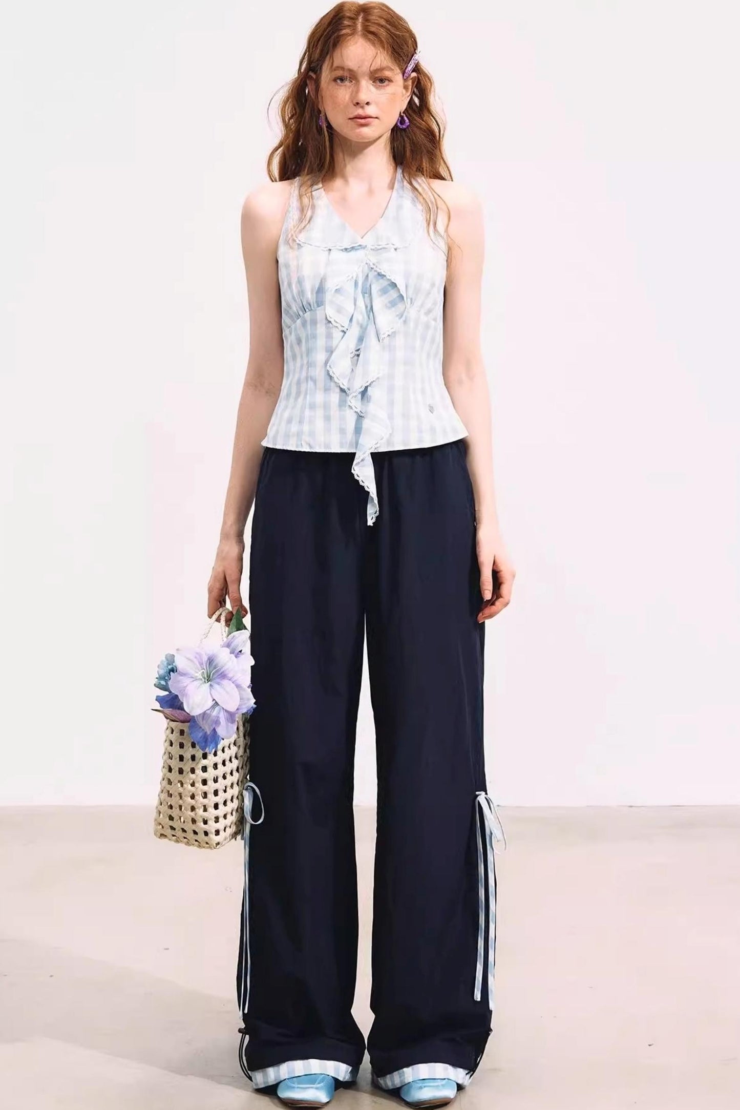 Floral Patchwork Plaid Trousers