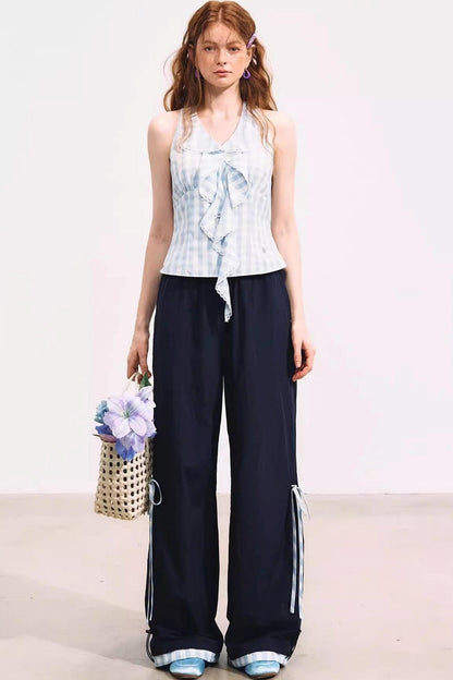 Floral Patchwork Plaid Trousers