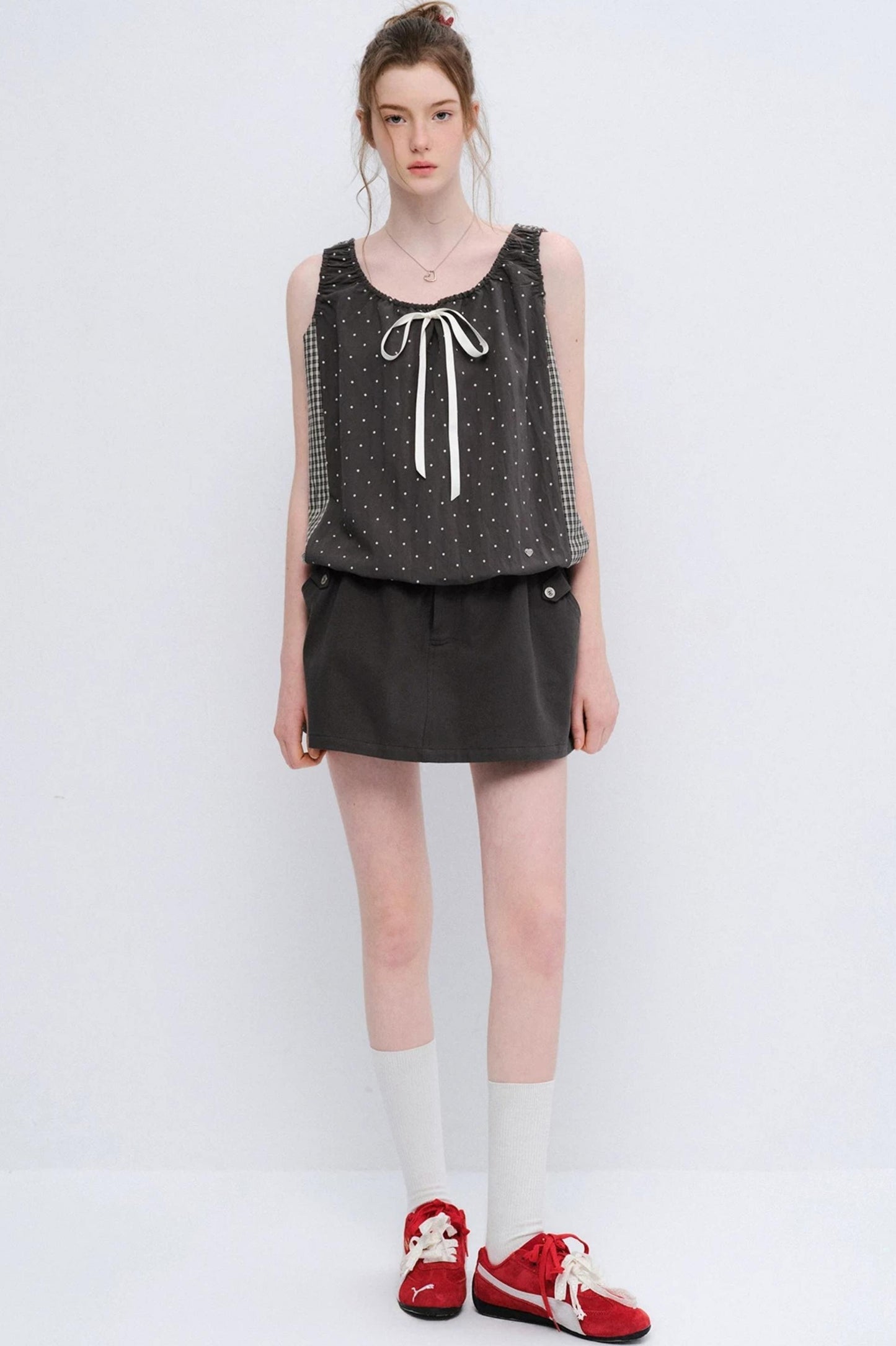 Gray Polka Dot Plaid Patchwork Vest