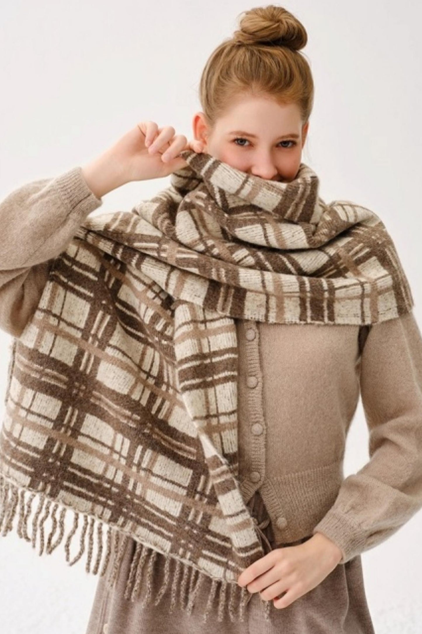 Sheep Wool Blend Fringed Scarf