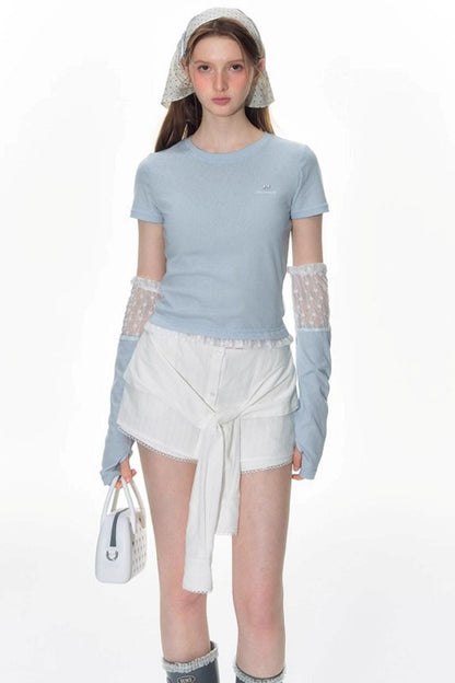Nap Lace Stitched Short Sleeve T-Shirt Set