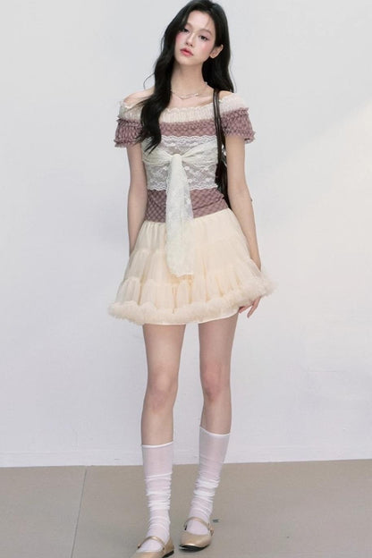 Strap Detail Off-Shoulder Lace Blouse