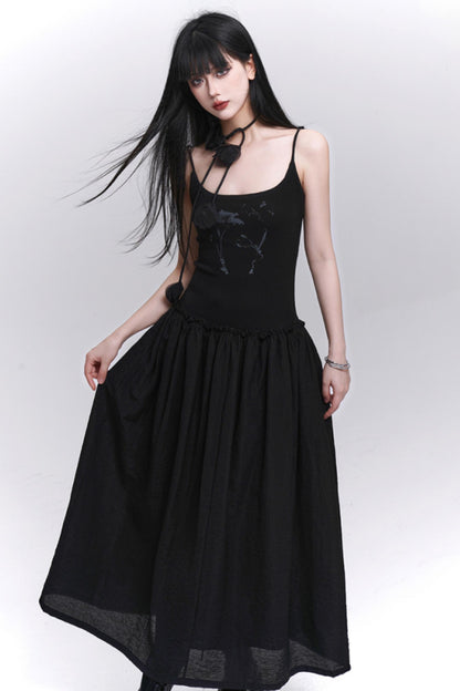 Summer Black-White Halter Dress