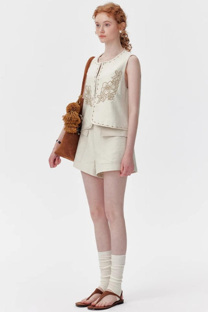 Silk-Linen Tailored Shorts Vest Set-Up