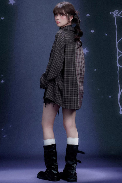 Plaid Asymmetric Patchwork Shirt