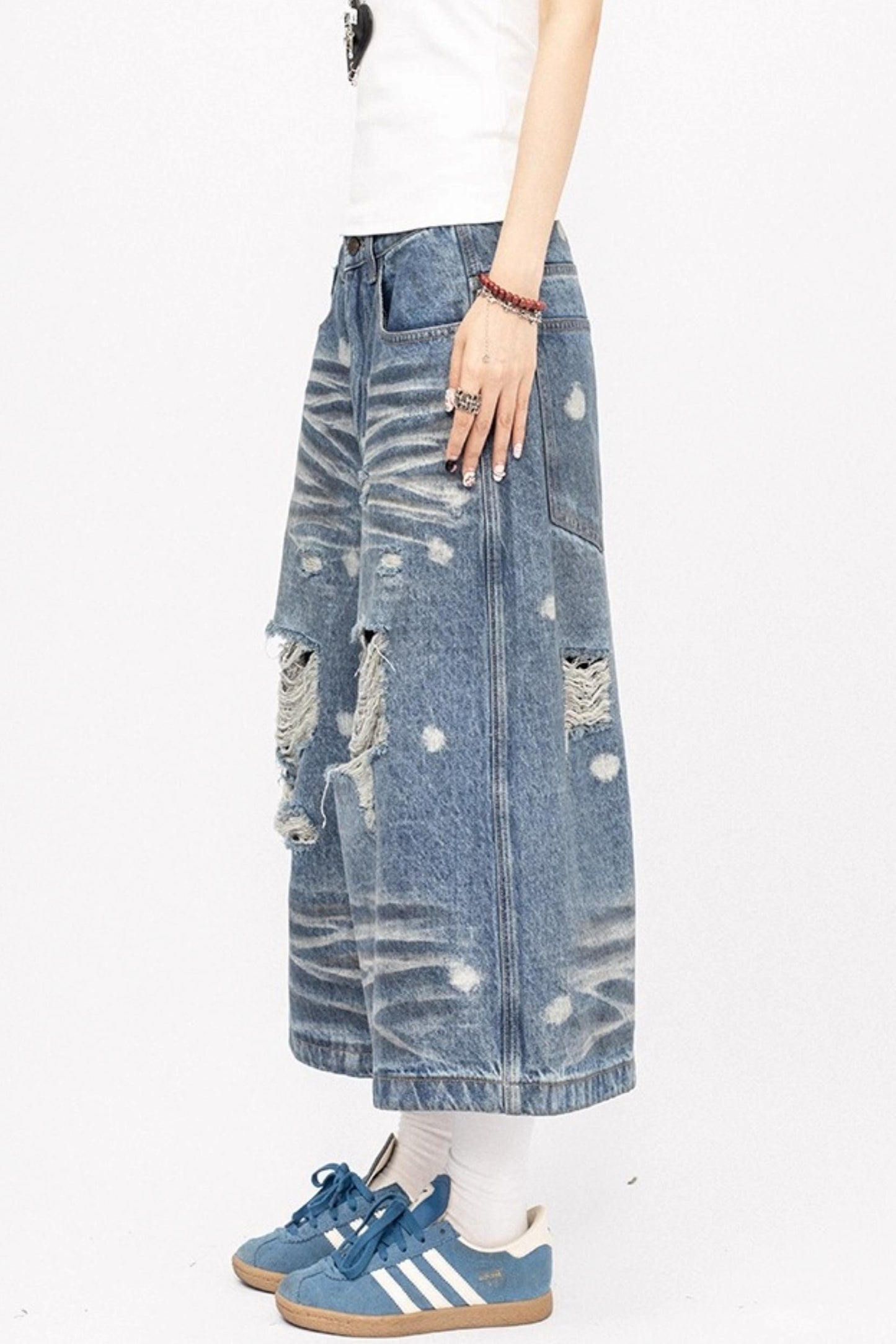 Blue Retro Wide-Legged Pants