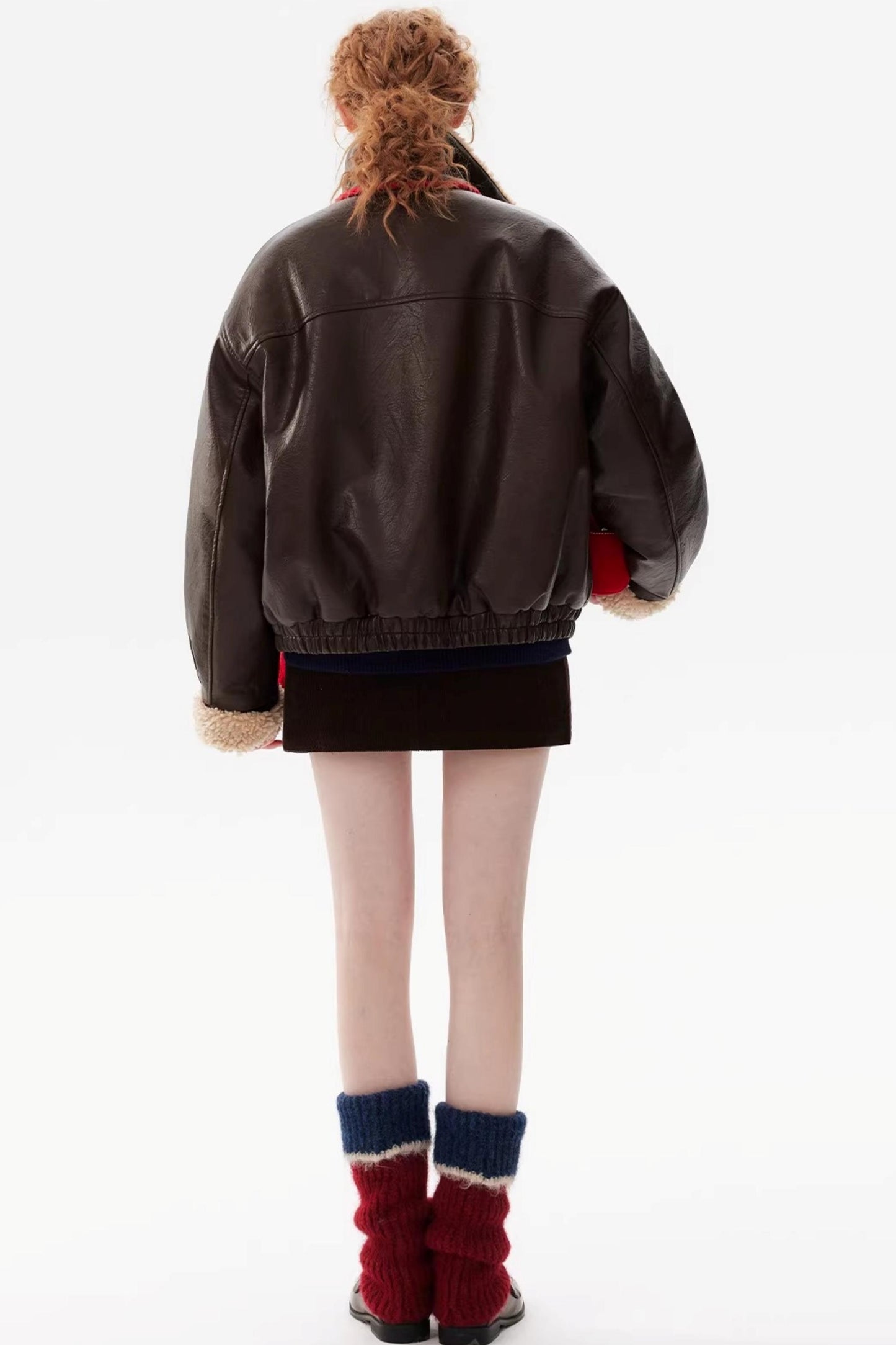 Sheepskin Collar Leather Jacket