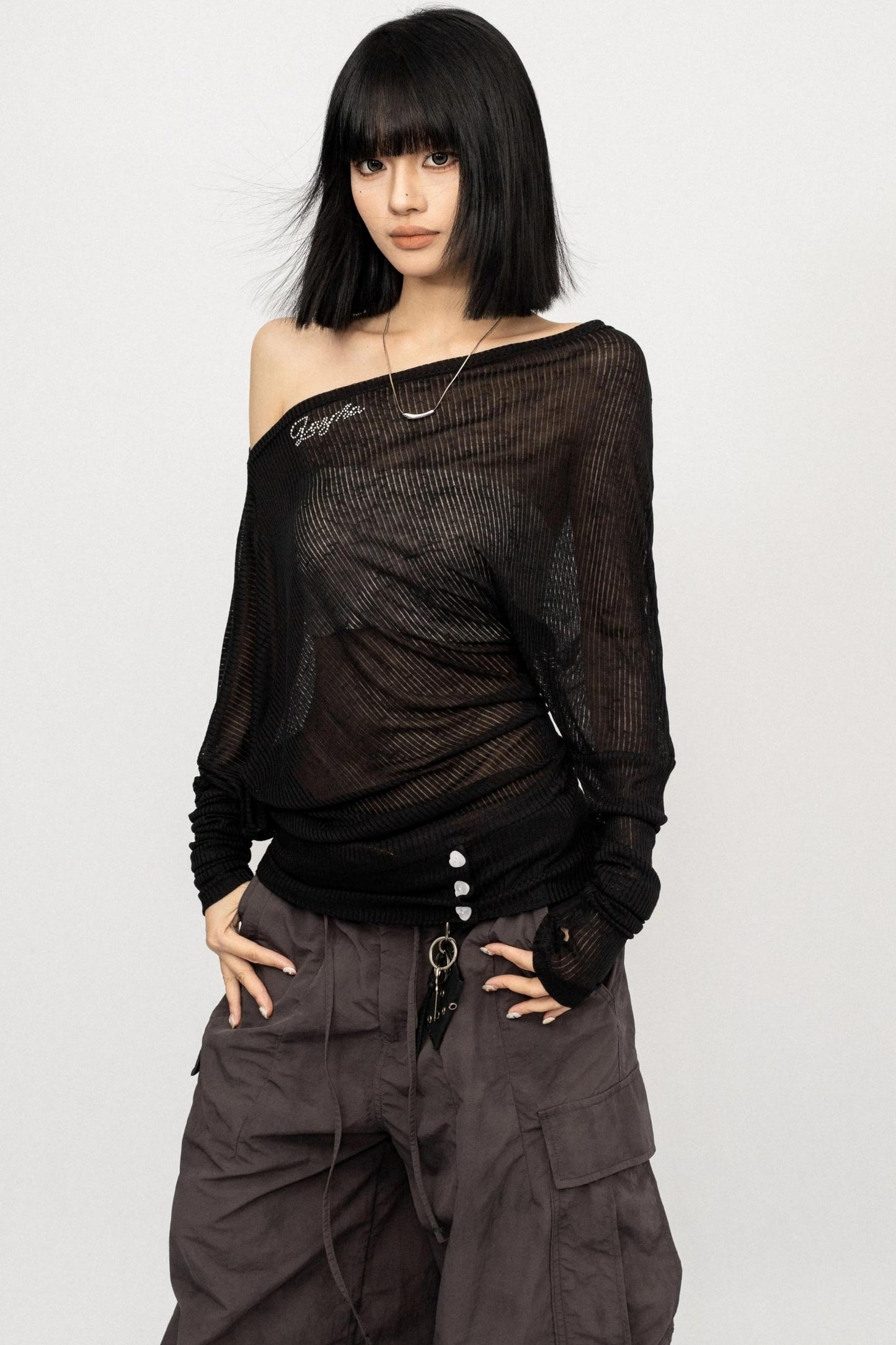 Slanted Shoulder Black Top