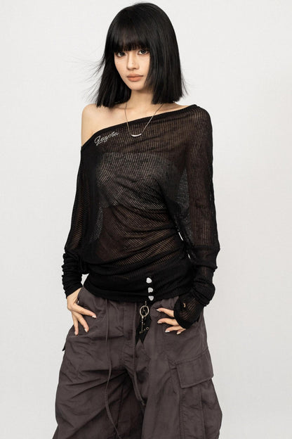 Slanted Shoulder Black Top
