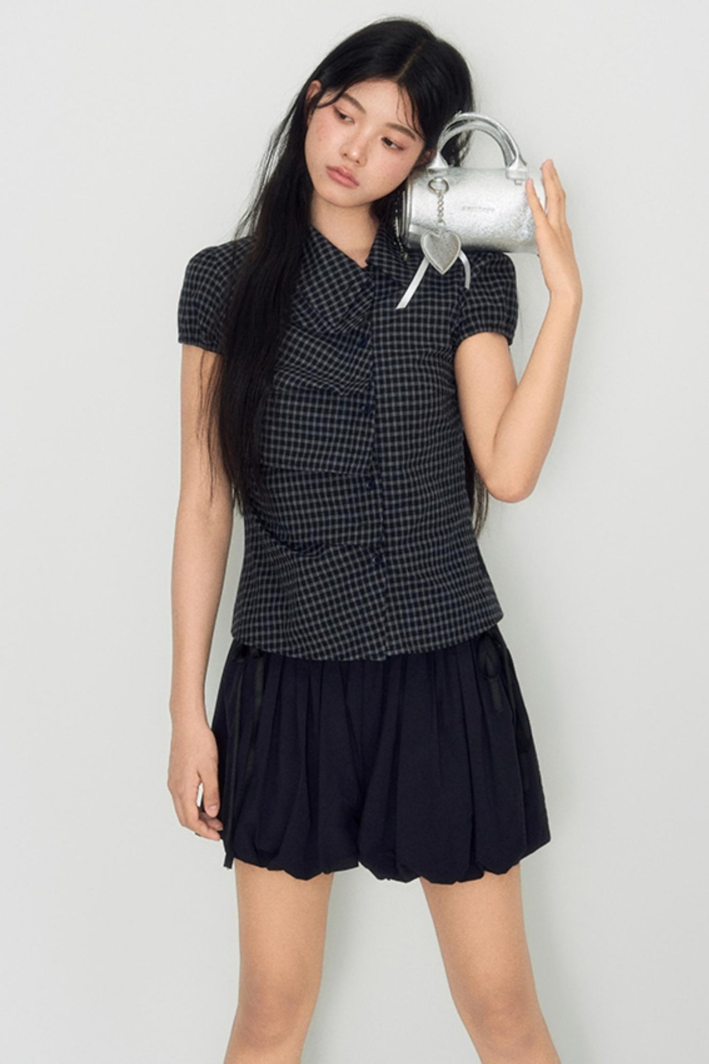 Nap Plaid Shirt & Pleated Skirt Set-Up