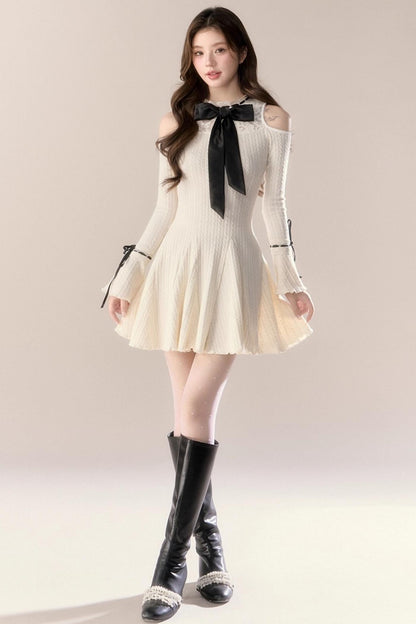 French Knitted Long-Sleeved Dress