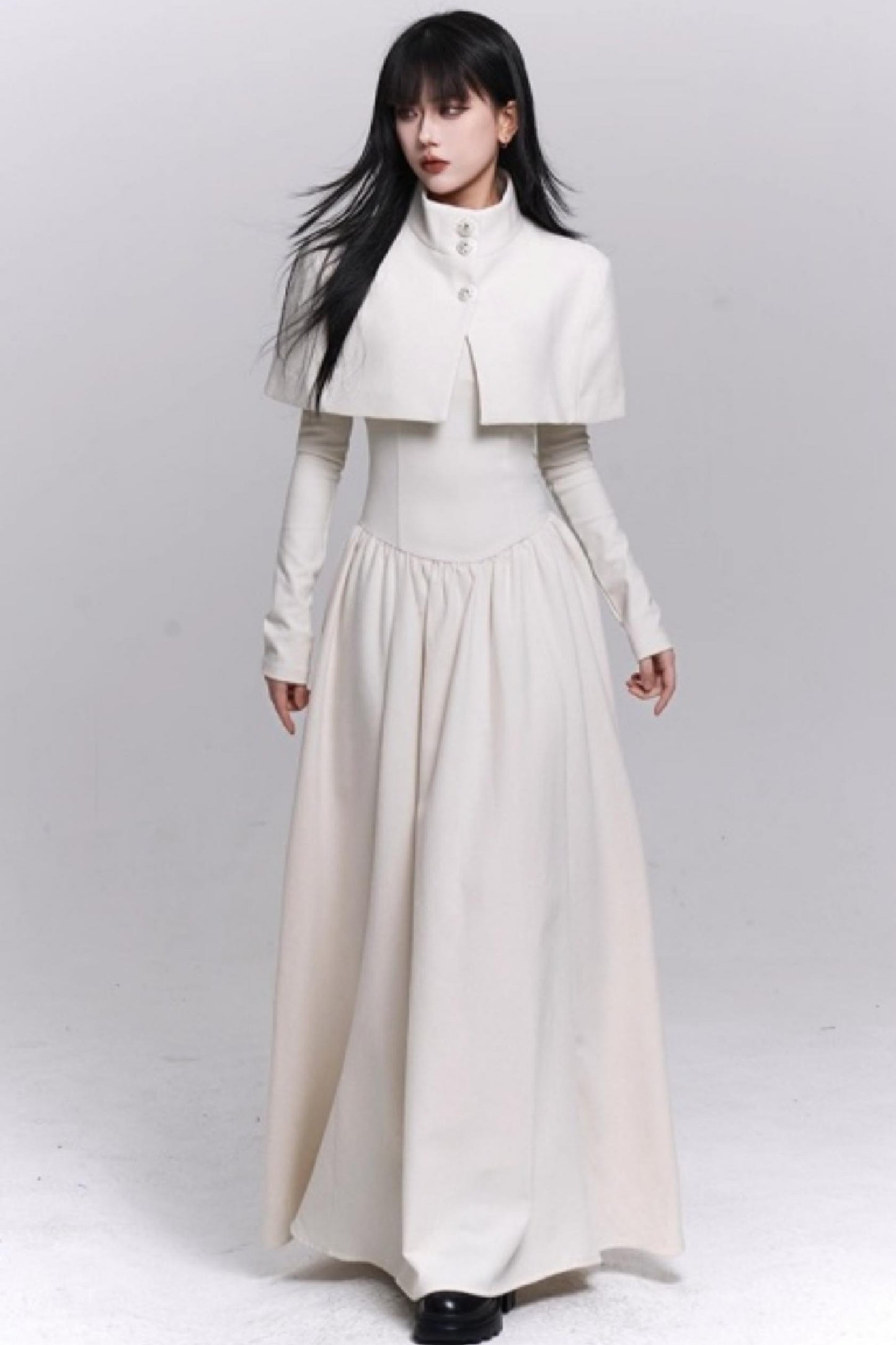 Off-White Cape Dress Set