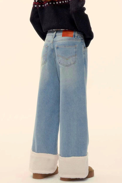 Wool Splicing Fleece-Lined Pants