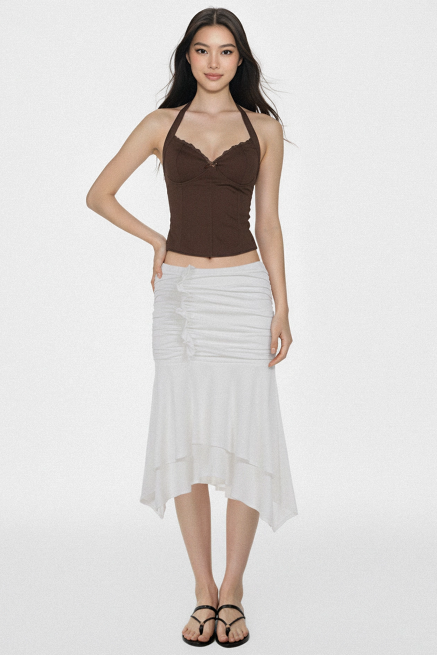 White Pleated Asymmetrical Skirt