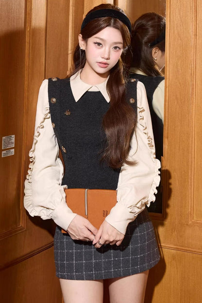 Gray Plaid Wool Skirt