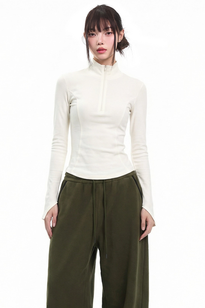 Retro Black Stand-Up Collar Top