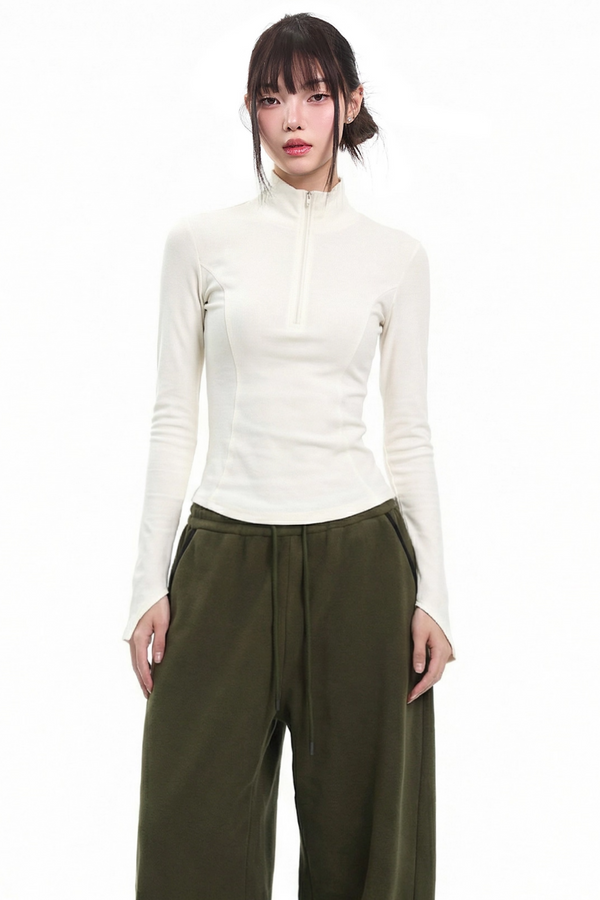 Retro Black Stand-Up Collar Top