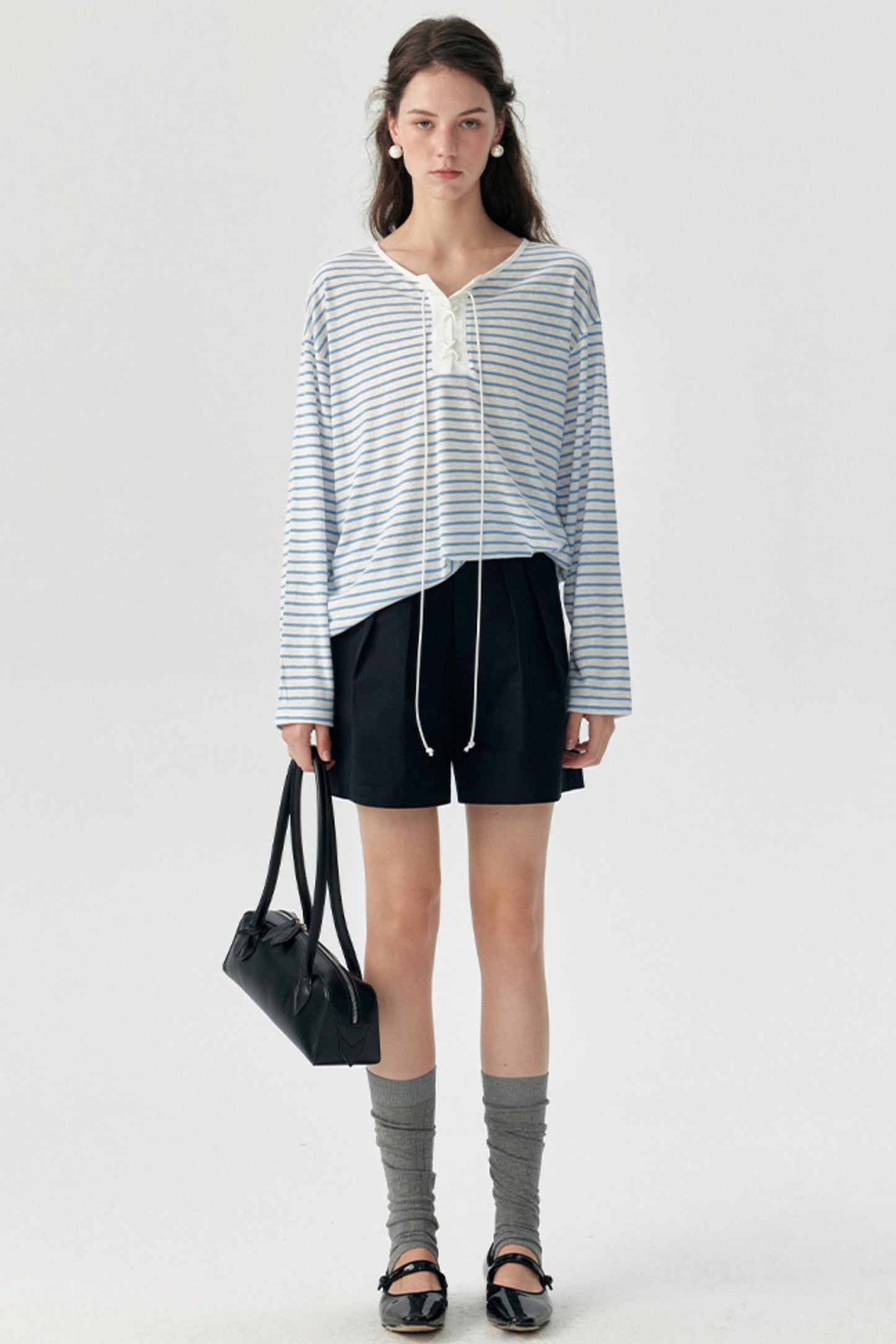 Nautical Blue Striped Tencel Long-Sleeved Smock