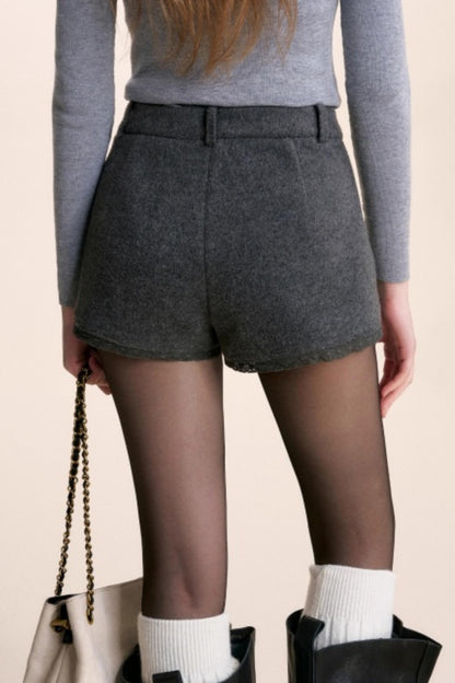 Custom-Dyed Wool Lace Shorts