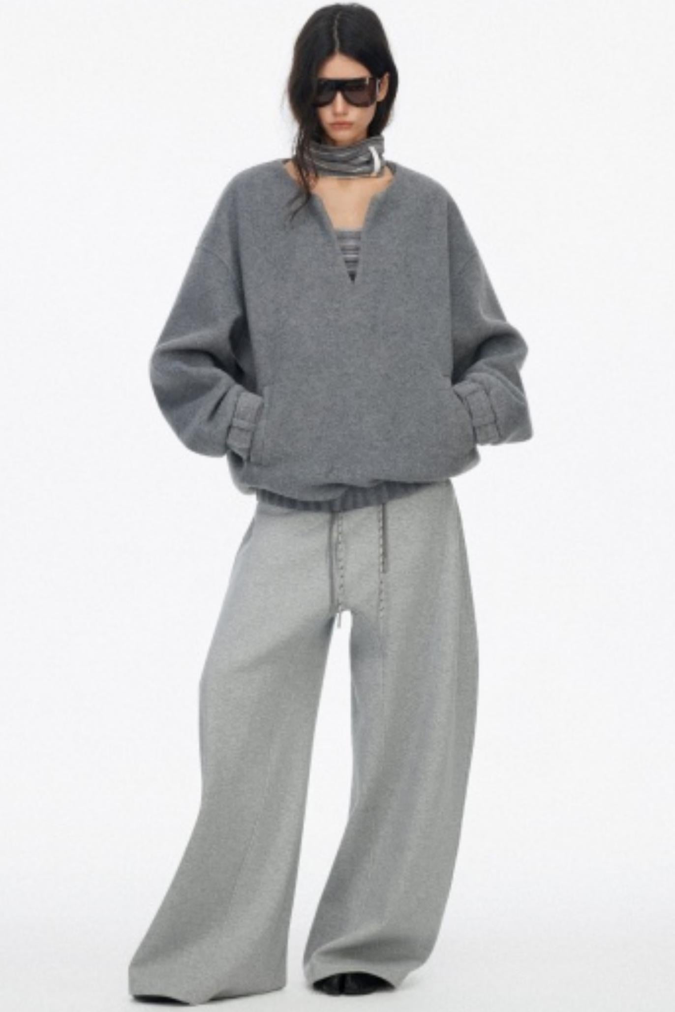 Loose Wool V-Neck Knit Sweatshirt