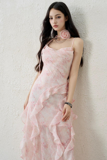 Pink Ruffled Spaghetti Dress Set
