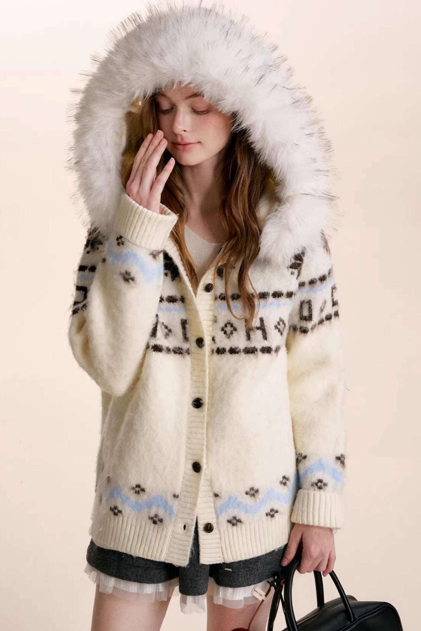 Fair Isle Wool Hooded Cardigan