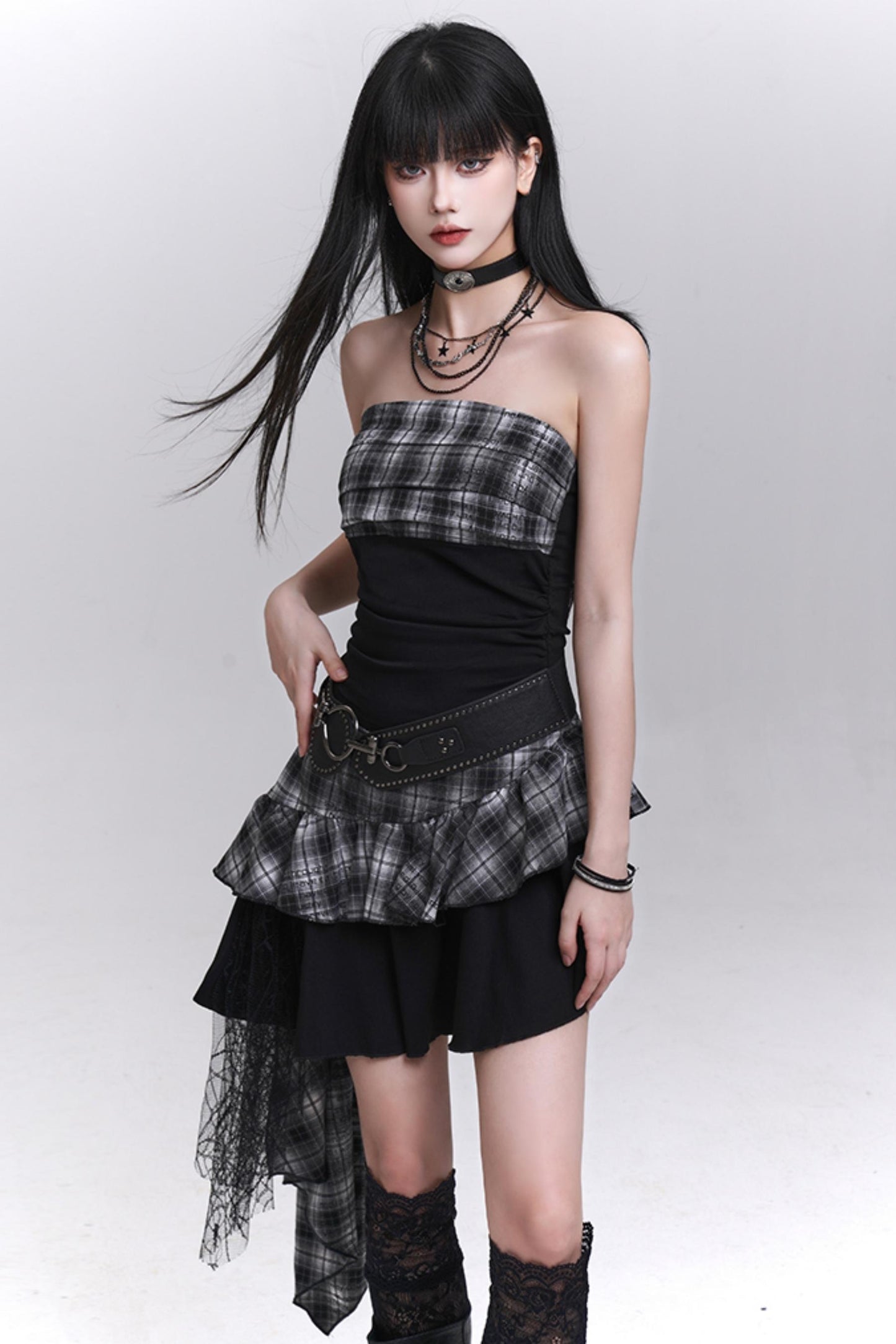Ethereal Plaid Irregular Dress