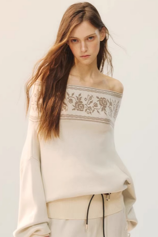 Floral Off-Shoulder Knit Top