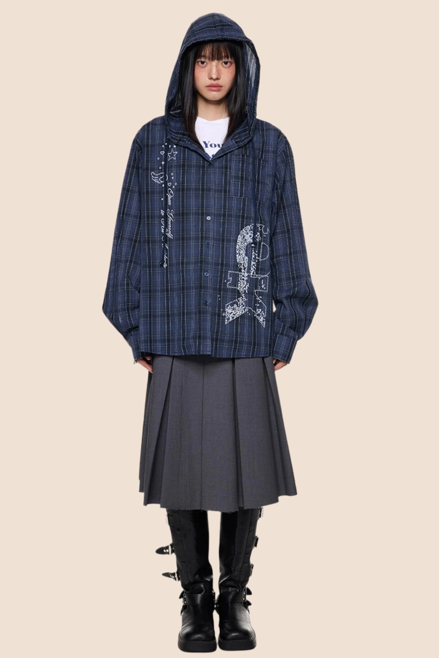 Hooded Plaid Lightweight Loose Jacket