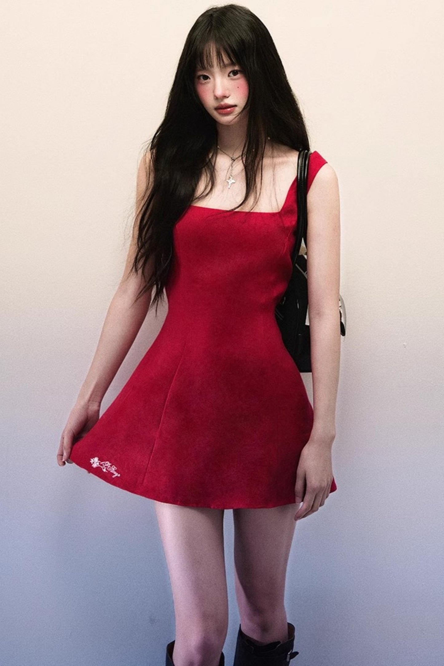 Square Neck Cotton-Linen Dress