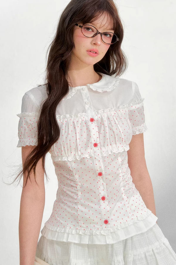 Cotton Linen Polka Dot Blouse