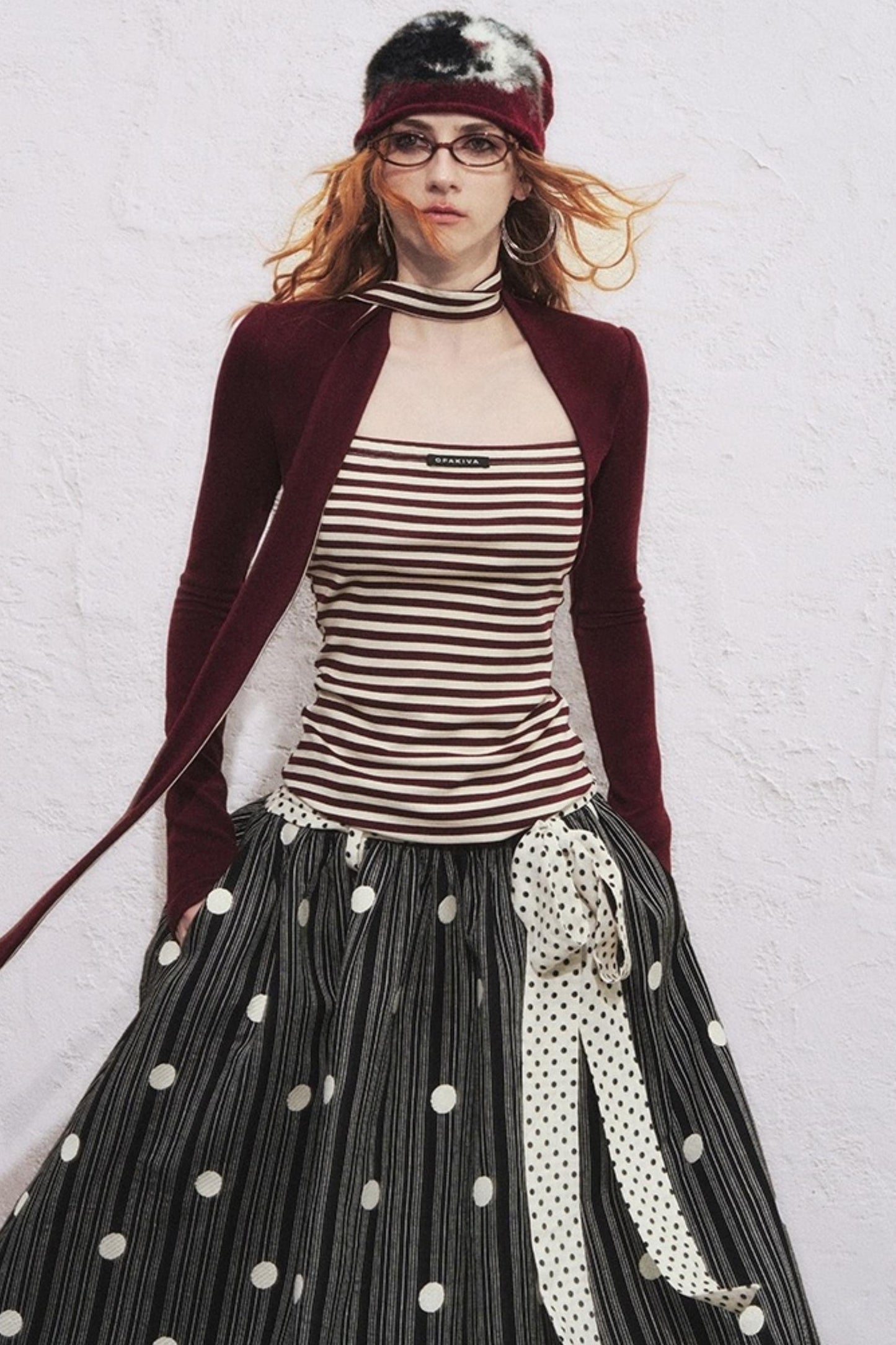 Fake Two Slimming Striped Knit Top