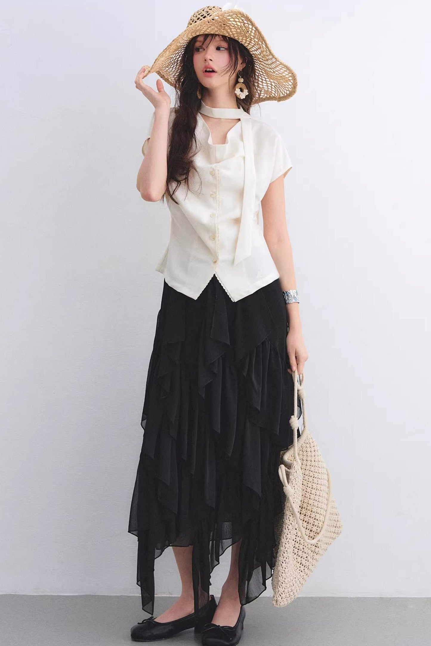 Irregular Ruffled Elastic Chiffon Skirt