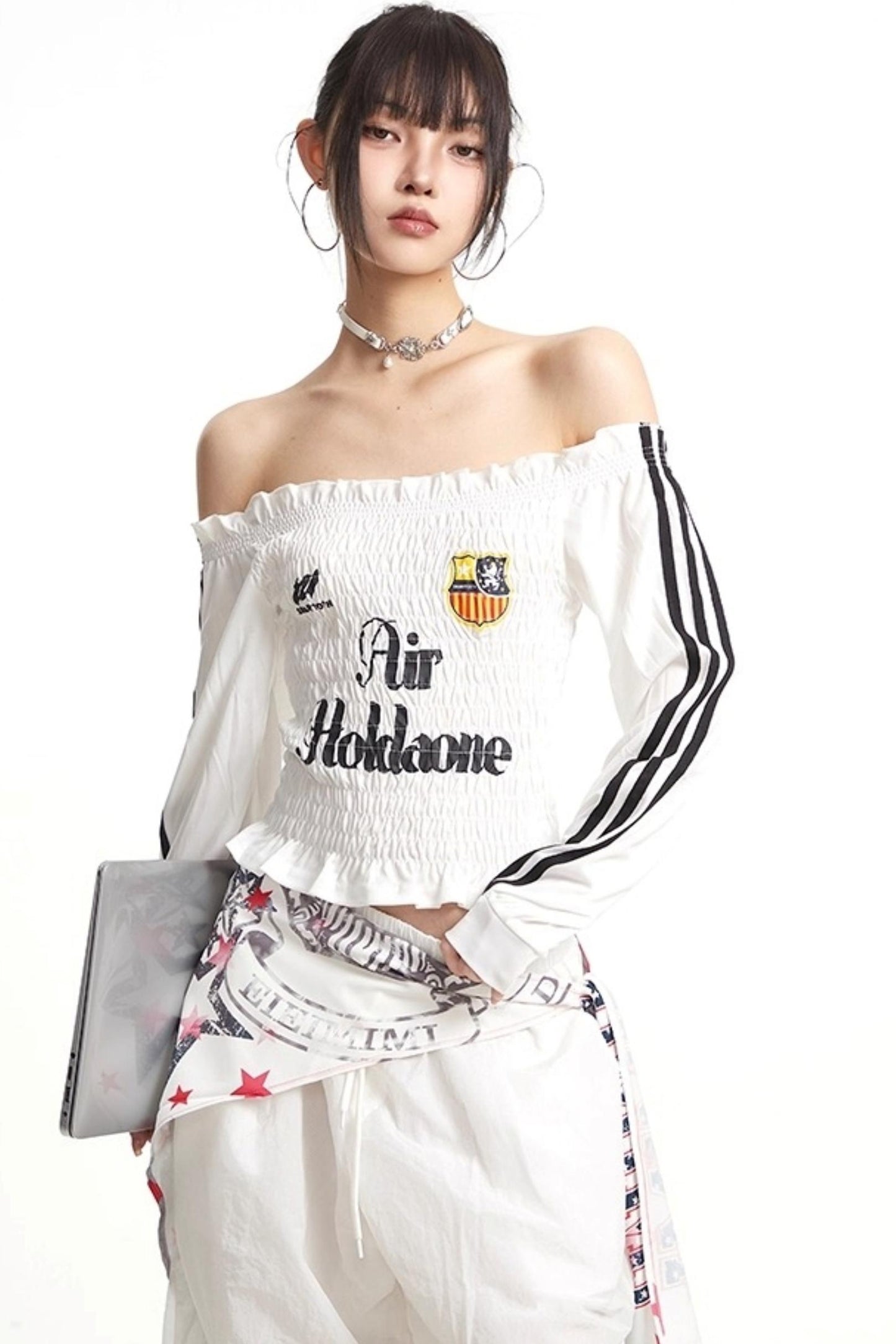 Pleats Elastic Sleeve T-Shirt