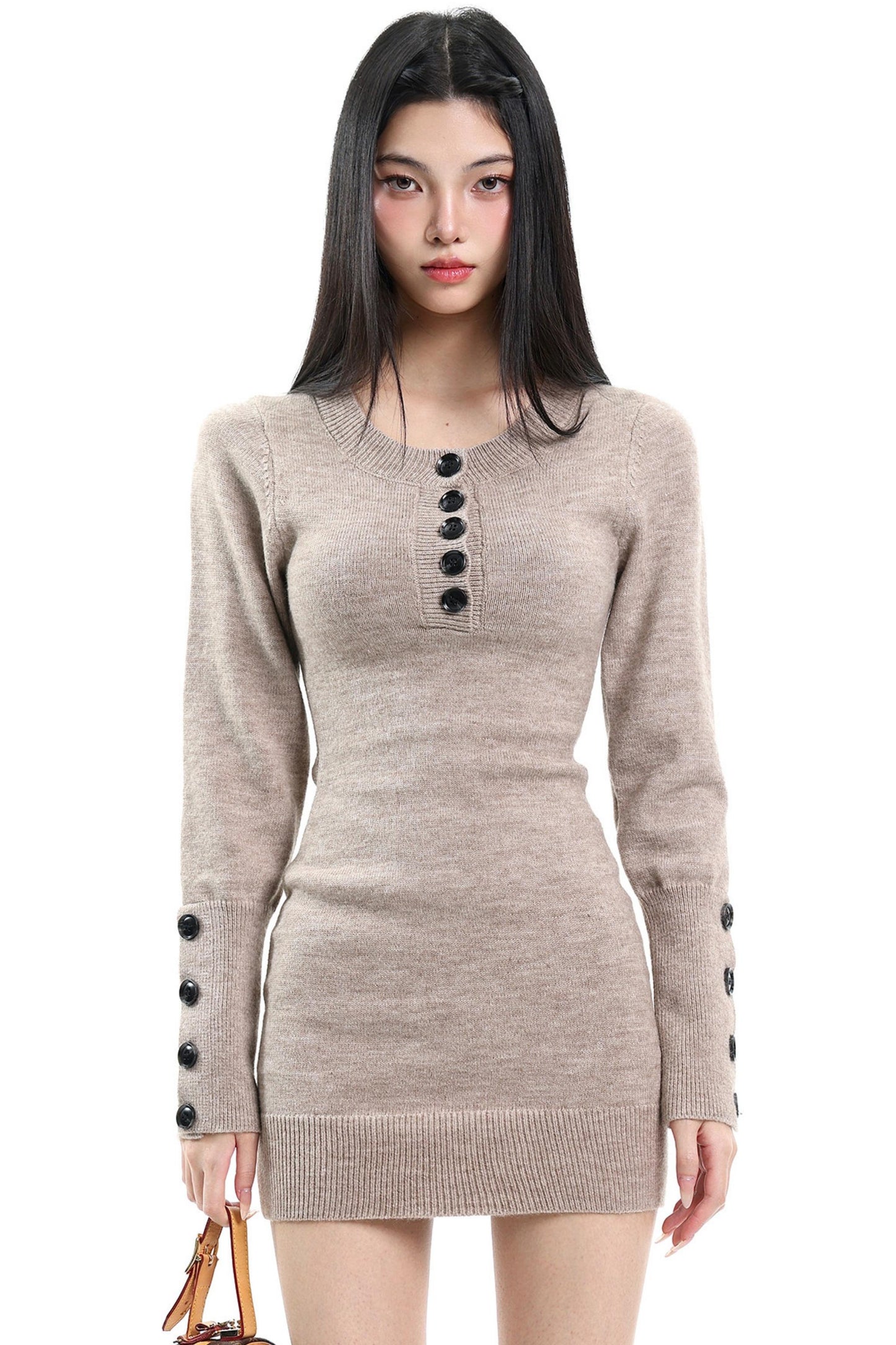 Khaki Knitted Spring Dress