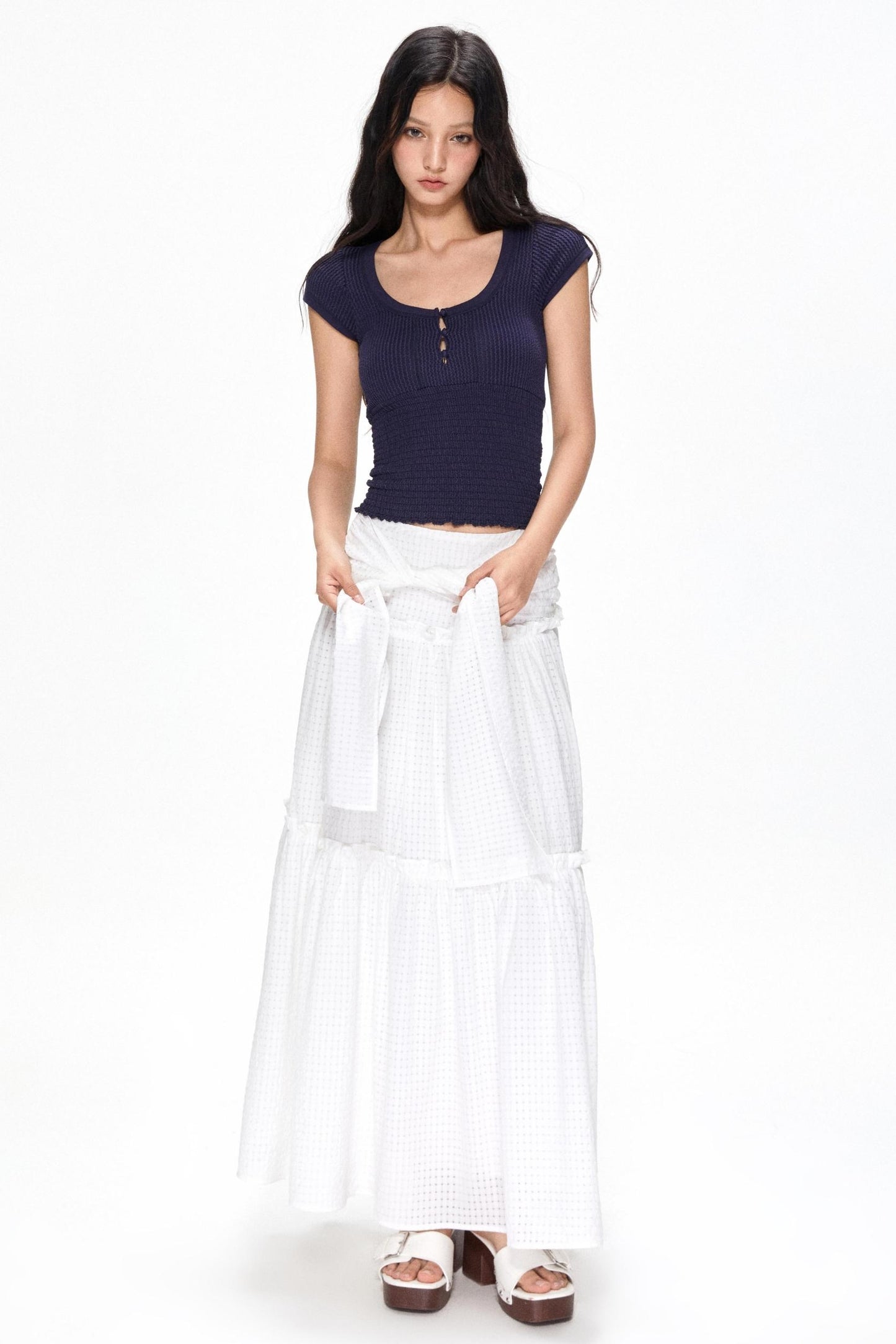 Vintage White Mesh Midi Skirt